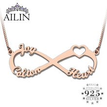 3 Names Rose Gold Color Heart Infinity Necklace Infinity Nameplate Personal