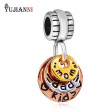 925 Sterling Silver Happy Family Charm Mom Dad Kids Pendant 3 Colors Beads