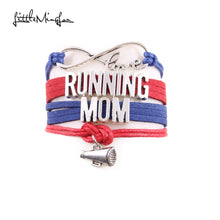 Little MingLou Infinity love Running mom Bracelet Megaphone Charm leather w