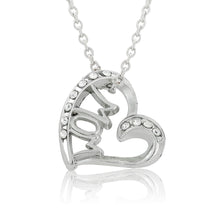 my shape Silver Plated Clear Crystal Heart Love Pendant Engraved Mom Neckla