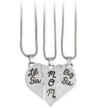 New 3pcs Lettering Necklace"Little Sis Mom Big Sis" Love Heart Pendant Fami