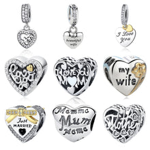 Real 925 Sterling Silver Love You BEST MOM Heart of Love Charms Bead Fit Or