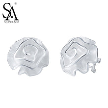 SA SILVERAGE 925 Sterling Silver Stud Earrings Rose Women's Fine Earrings W