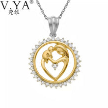 100% Real Pure S925 Sterling Silver Mother and Child Pendant Golden 925 Sil