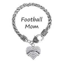 my shape Silver Plated Football Mom Crystals Heart Charm Bracelet Alloy Met