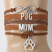 Drop shipping Infinity Love Pug Mom Bracelet & Bangles Dog Paw Charm Handma