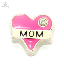 New Enamel Pink MOM letter with Crystal floating charms for living glass lo