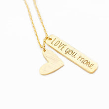 Love You More Bar & Heart Charm Pendant Necklace For Women Romantic Modern