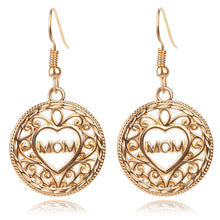 Wholesale Hollow Round Flower Filigree Hanging Earrings Heart Letter Mom Dr