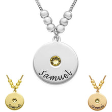 Mom Jewelry   Mother's Disc and Birthstone Necklace Personalized Nameplate