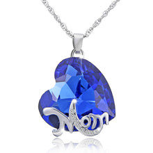 Free Box Multilayer Chain Blue Heart Crystal Mom Words Pendant Necklaces Vi