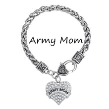 my shape  Wholesale Army Mom Crystal Heart Charm Bracelet Bangle for Women