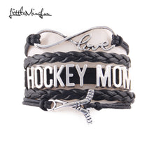 Little Minglou Infinity love HOCKEY MOM bracelet hockey charm leather wrap