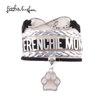 Little Minglou Infinity Love FRENCHIE MOM bracelet dog paw charm leather wr