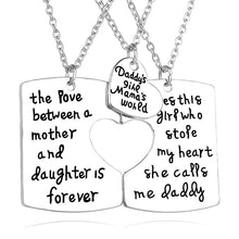 Classic 3 Pieces Geometric Square Pendants Letters Carved Daddy Mom Daughte