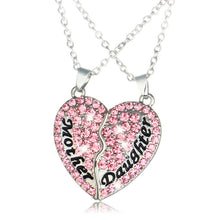 Mother Daughter Pink Crystal Heart Pendant Necklace Charm Rhinestone Mom Ch