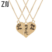Fashion Jewelry big sis mom Loving Heart Stitching Necklace Gold/Silver Pla