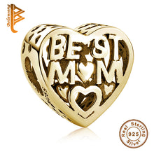 Mother's Day 925 Sterling Silver Best MOM LOVE Heart Gold Color Beads Fit O