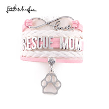 Little Minglou 3 colors infinity love RESCUE MOM bracelet dog paw charm lea
