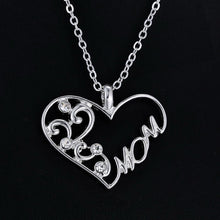 New Mom Charm Silver Crystal Chain Heart Pendant Necklace Love Mother's Day