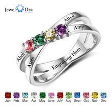 Family & Friendship Ring Engrave Names Custom 4 Birthstone 925 Sterling Sil
