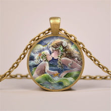 Mermaid Kissing Baby Art Print Pendant Necklace Glass Jewelry Charm Gifts f