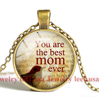 New Trendy Round Mothers Day Necklace You Are The Best Mom Ever With Bird P