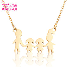 AMORUI New Family of Four Stainless Steel Choker Statement Necklace Women G