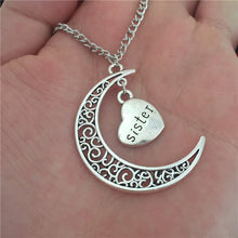 70CM Sweater Chain New Antique Silver Crescent Moon Pendant Love Family Gif