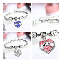 Engraved MOM Family Gifts Love Heart Rhinestone Crystal Charm Pendant Silve