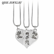 QIHE JEWELRY 3pcs Hand Stamped "little sis mom big sis" Broken Heart Shaped