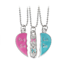 3pcs/set Engarved "Big Sis MOM Little Sis" Love Heart Pendant Necklace Simp