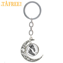 TAFREE Vintage Footprint key chain Personalized Baby Name date custom Moon