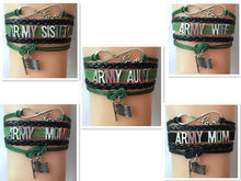 (10pcs/lot) Infinty Love ARMY MOM/AUNT/SISTER/WIFE Bracelet Flag Charm Leat