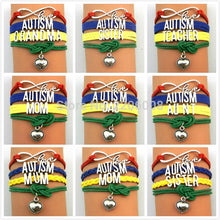 Unisex Handmade Letter Autism Silver Pendant Love Heart Woven Charm Bracele