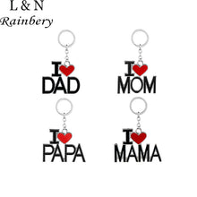 Rainbery Keychain With Letters I Love PAPA MAMA DAD MOM Red Love Heart Key