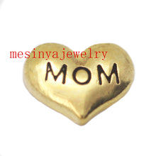10pcs  gold  heart  mom    floating charms for glass locket,FC 223.Min amou