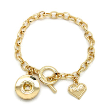 Gold/Rose Gold/Rhodium Plated MOM Heart Pendant Bracelet fit Snap Buttons B