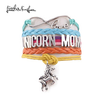 Little MingLou Infinity love Unicorn mom Bracelet horse Charm leather wrap