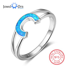 Female Letter C Design Blue Opal Stone Ring Women Authentic 925 Sterling Si