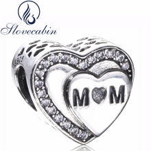 Slovecabin Valentine's Day Gift Real 100% 925 Sterling Silver Mom Heart Bea