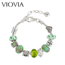 VIOVIA Jewelry Charm Bracelets & Bangles for Mom Green Crystal & Glass Bead