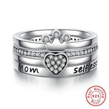 925 Sterling Silver Stackable Heart ,Crown ,Selfless Mom Ring Women Silver
