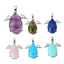 YYW Natural Real Stone Pendants Jewelry Women Mom Lucky Wings Teardrop Quar