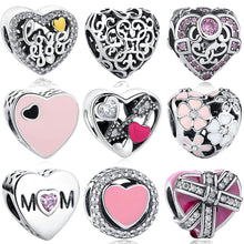 European 925 Sterling Silver Love Hearts Beads Crystal MOM BOW KNOT Charms