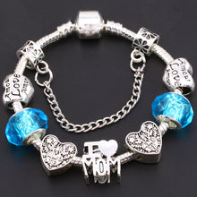 BAOPON Silver Heart Bracelets For Women With Blue Crystal & Glass Murano MO