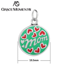 Grace Moments 5pcs/lot DIY Charm Enamel MOM & Hearts Charm 19.5mm Round All