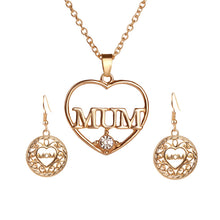 Indian Gold Hollow Round Letter Mom Earrings Necklaces Set Metal Chain Neck