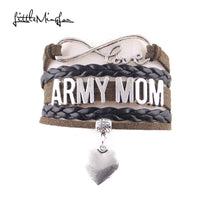Little Minglou Infinity love army mom bracelet heart charm leather wrap bra