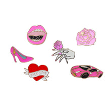 red pink rose Enamel Pin Set hand mouth lips High heels car heart pins and